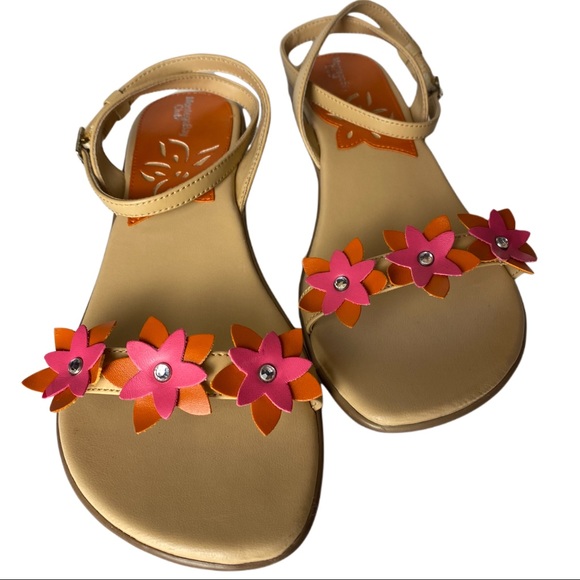 NWT Montego Bay Club Orange Pink Rhinestone Floral Strappy Sandals Flowers - Picture 3 of 8
